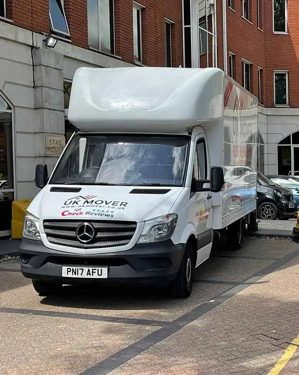 UK Mover removal vans parked outside a home in Northampton